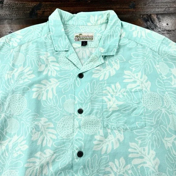 Patagonia Pataloha Shirt Men's Lg Aqua Blue Hawaiian Floral Fern Organic Cotton - Picture 5 of 11